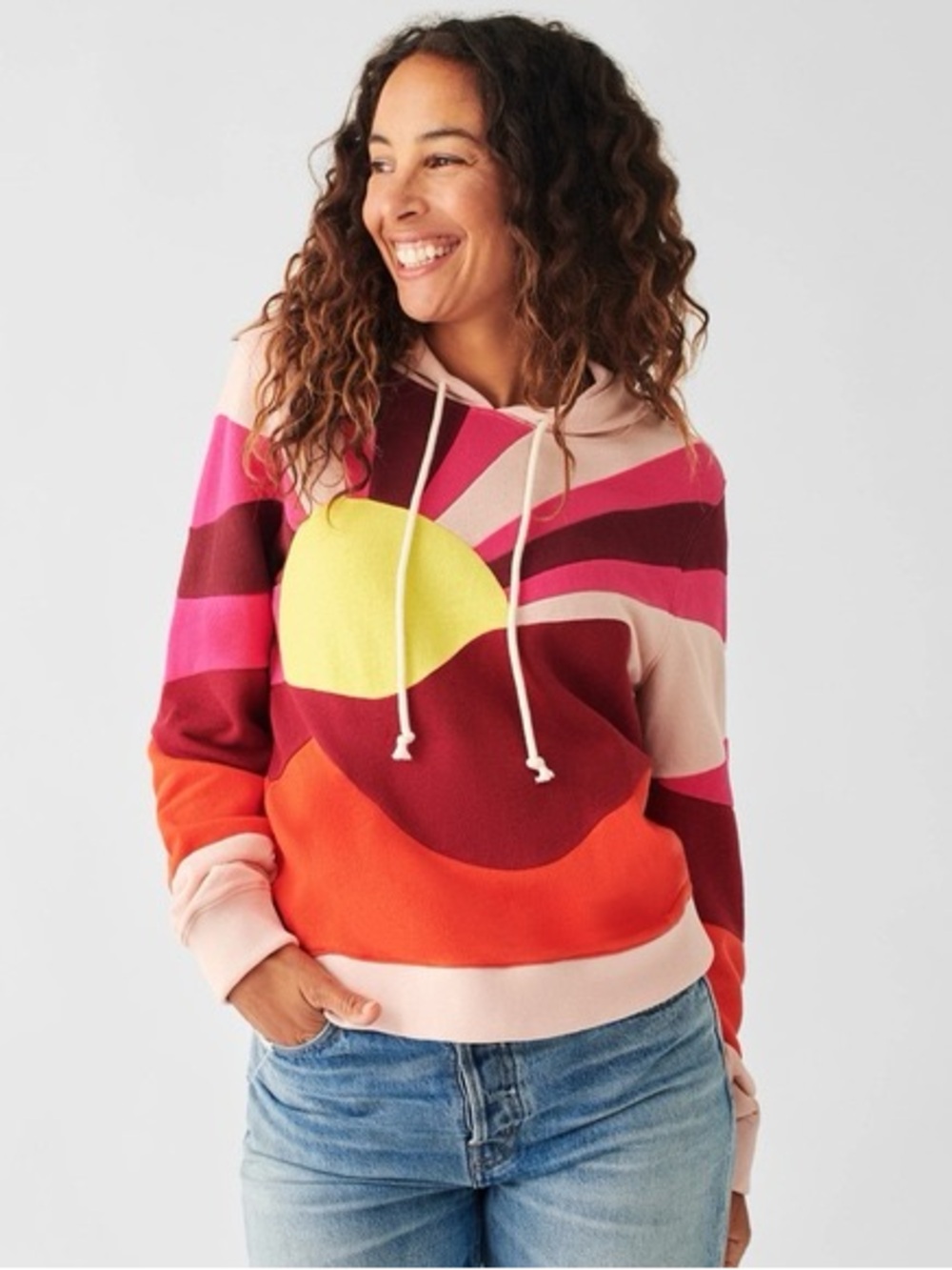 Faherty soleil long sleeve colorful hoodie sweatshirt terrycloth medium